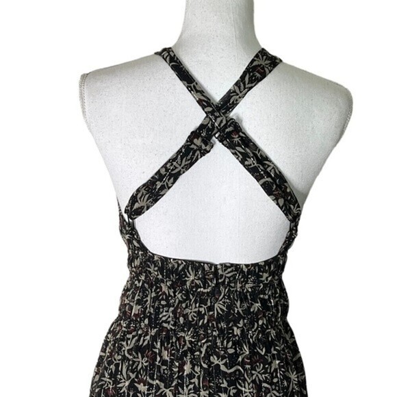 Magali Pascal Augustine Maxi Dress Size Small Black Floral Lurex Halter Tiered - Picture 7 of 12